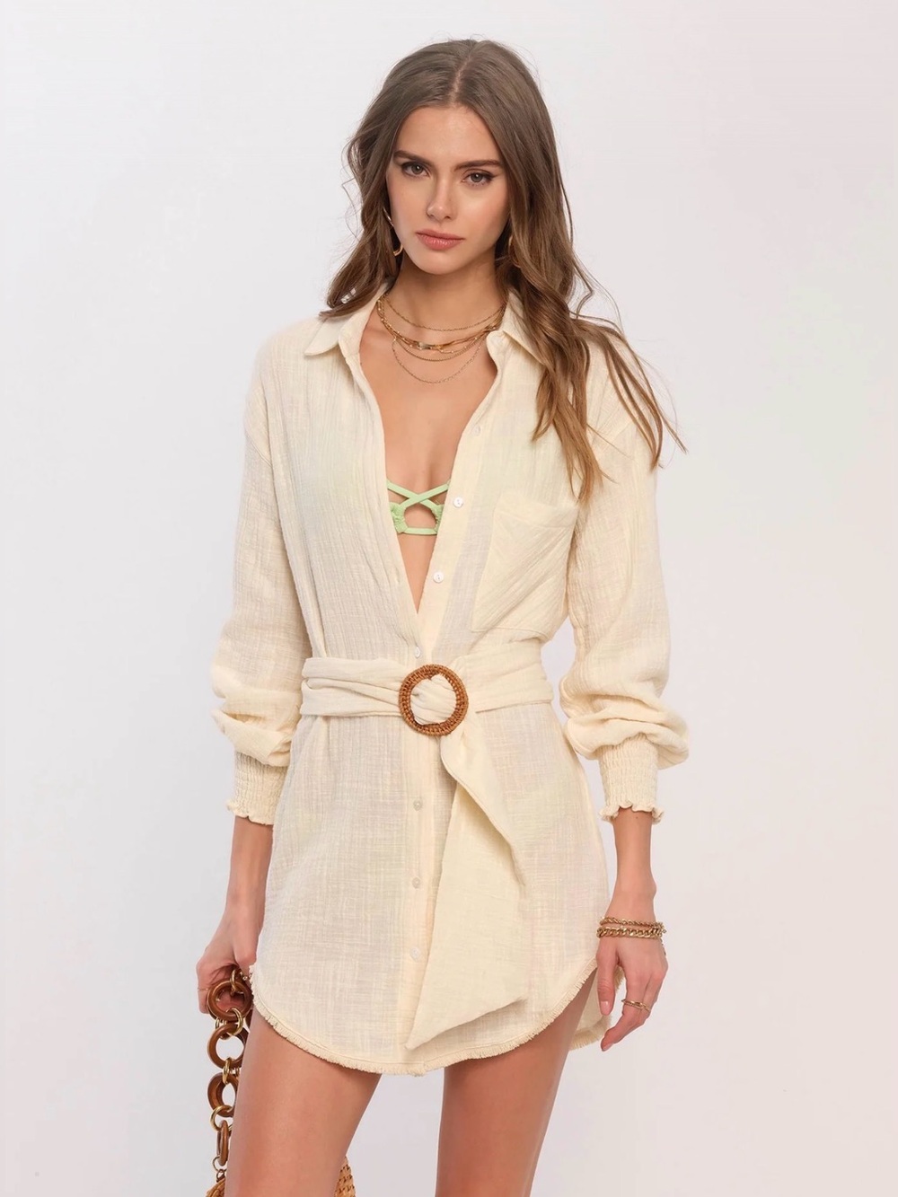Heartloom Cream Textured Button-Front Shirt Dress